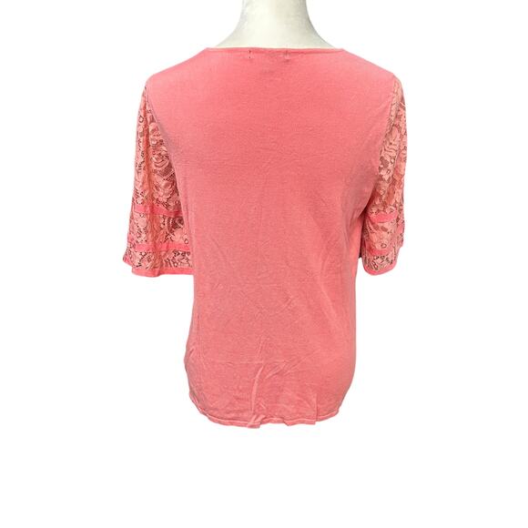 Romantic Lace Sleeve Top Roz & Ali Coral Feminine Modern Vintage M - Picture 4 of 7